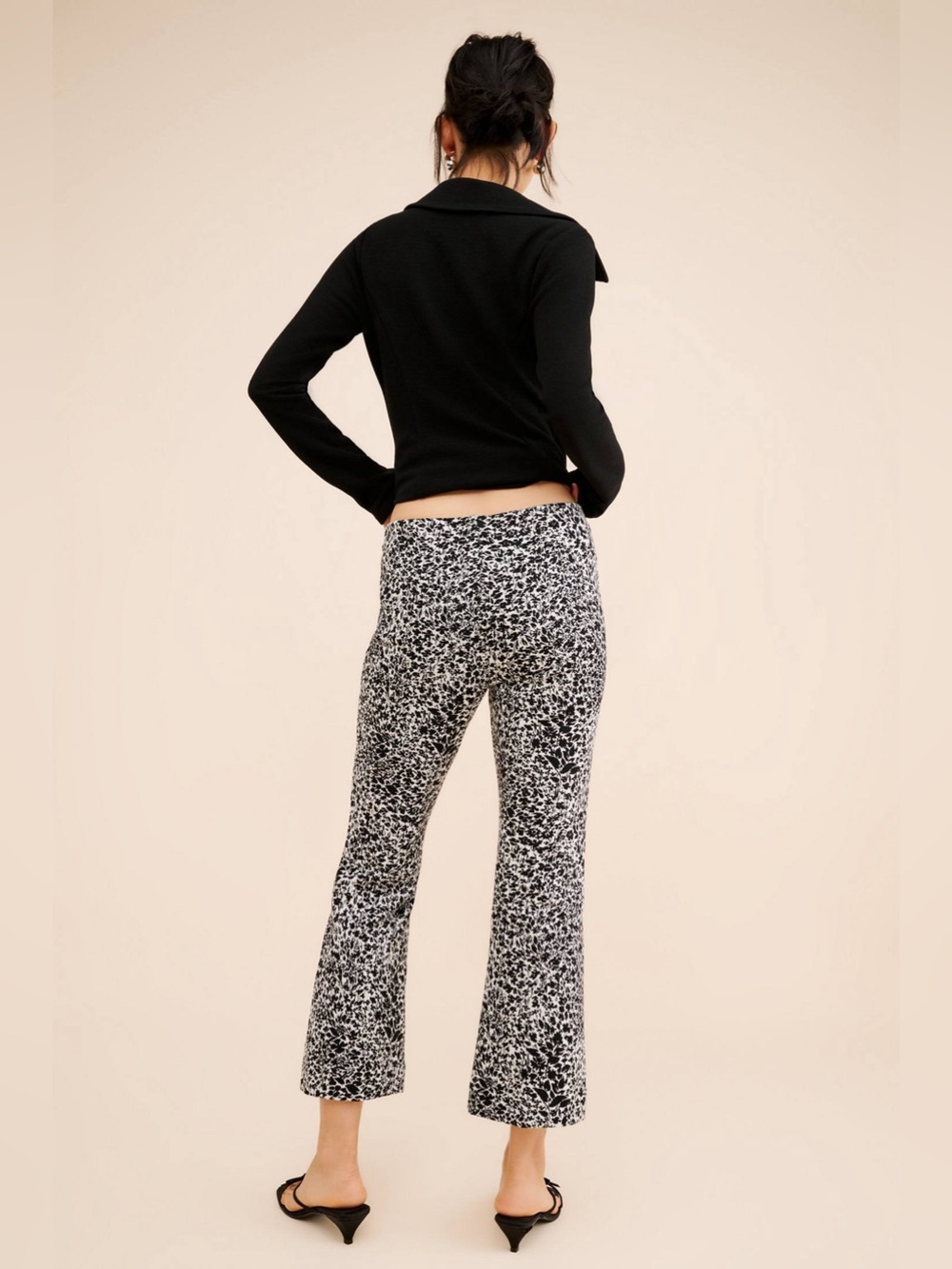 Maeve By Anthropologie Fleur The Margot Kick Flare Pant Black/White Large Crop - Picture 2 of 16